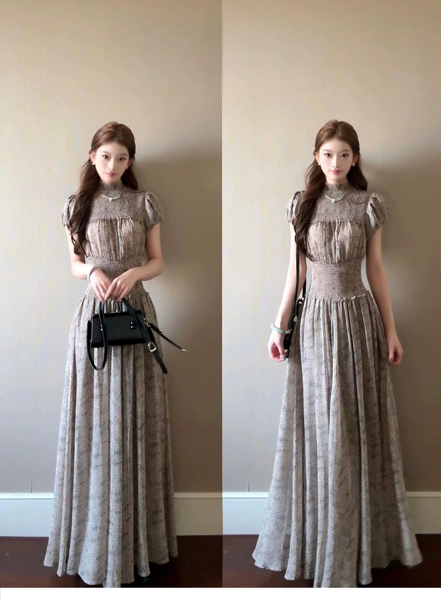 프랑스식 디자인 센스 프린트 주름 무릎 아래 롱 스커트 여성 여름 새로운 패션 여신 팬 허리 수축 망사 드레스 상세 이미지 6
