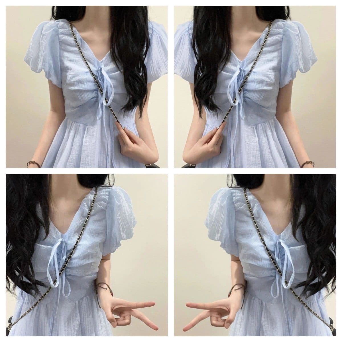 프랑스식 부드러운 바람 파란색 거품 소매 여성 드레스 가을 고급 디자인 센스 작은 대중 작은 키 허리 수축 치마 상세 이미지 5