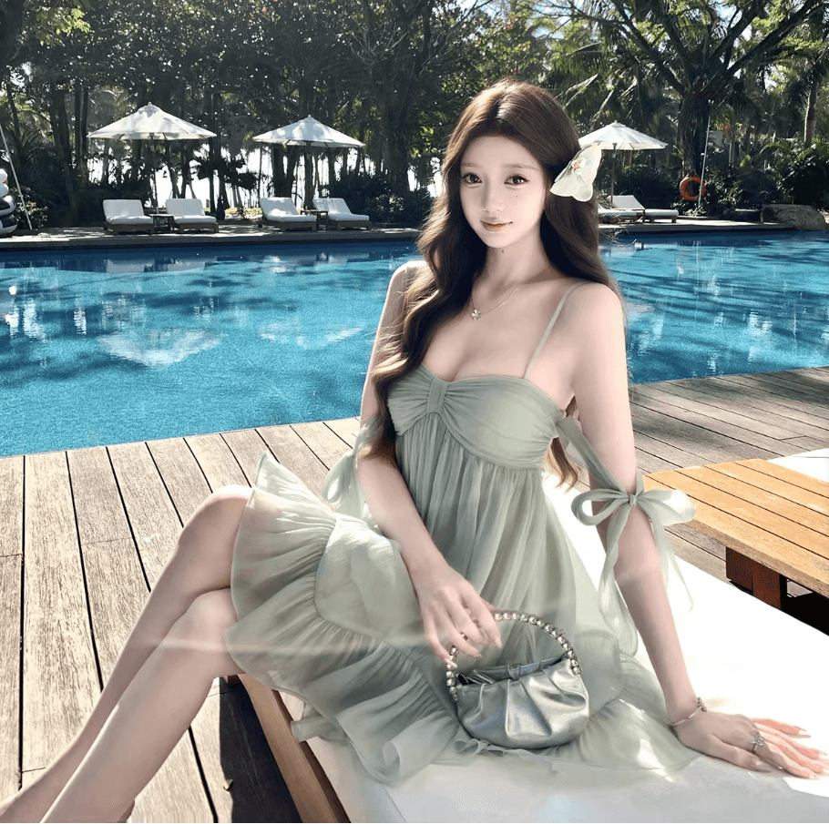 원본 것 있음 네리 프랑스식 슬립 무거운 작업 나비 매듭 프릴 요정 치마 해변가 착용 가져 가라. 슬림해 보이는 미니 스커트 상세 이미지 8