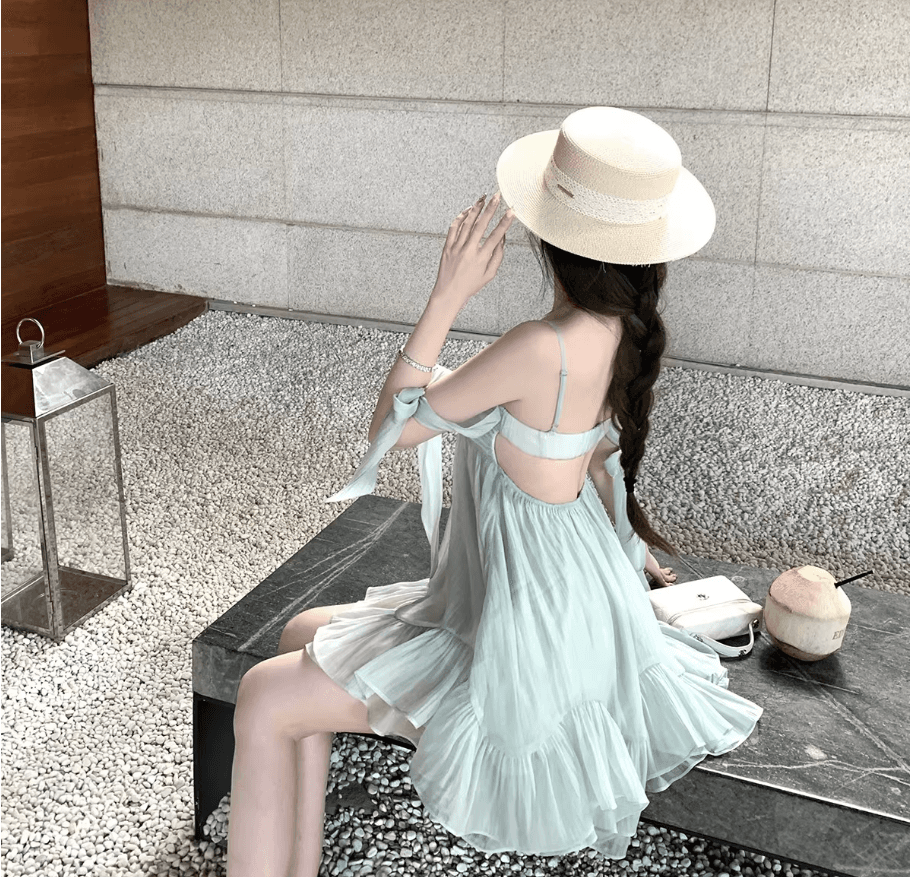 원본 것 있음 네리 프랑스식 슬립 무거운 작업 나비 매듭 프릴 요정 치마 해변가 착용 가져 가라. 슬림해 보이는 미니 스커트 상세 이미지 14