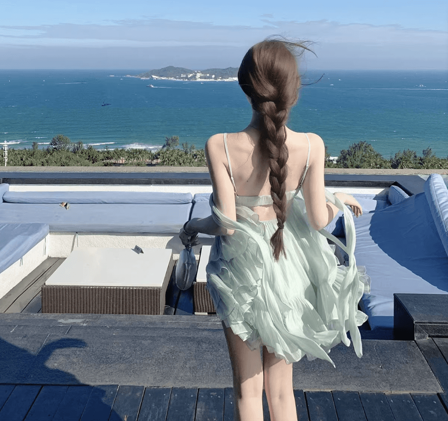 원본 것 있음 네리 프랑스식 슬립 무거운 작업 나비 매듭 프릴 요정 치마 해변가 착용 가져 가라. 슬림해 보이는 미니 스커트 상세 이미지 17