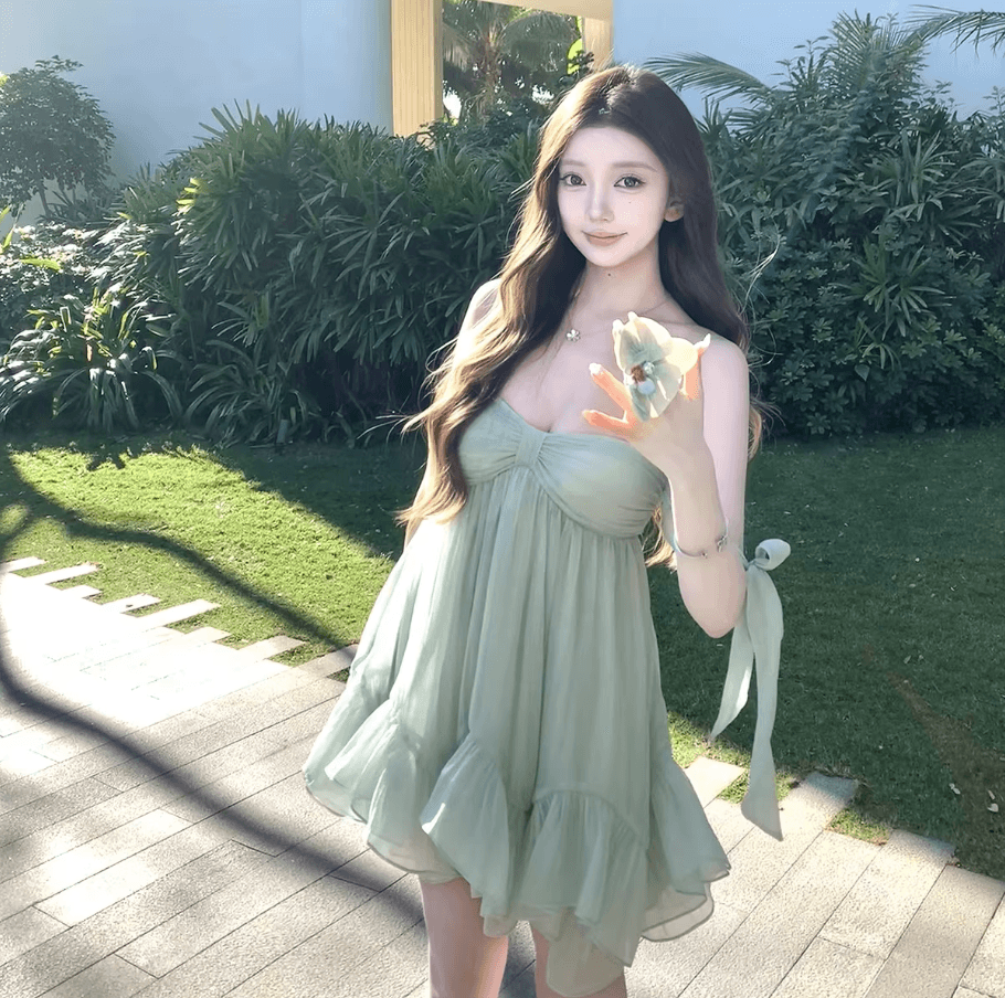 원본 것 있음 네리 프랑스식 슬립 무거운 작업 나비 매듭 프릴 요정 치마 해변가 착용 가져 가라. 슬림해 보이는 미니 스커트 상세 이미지 18