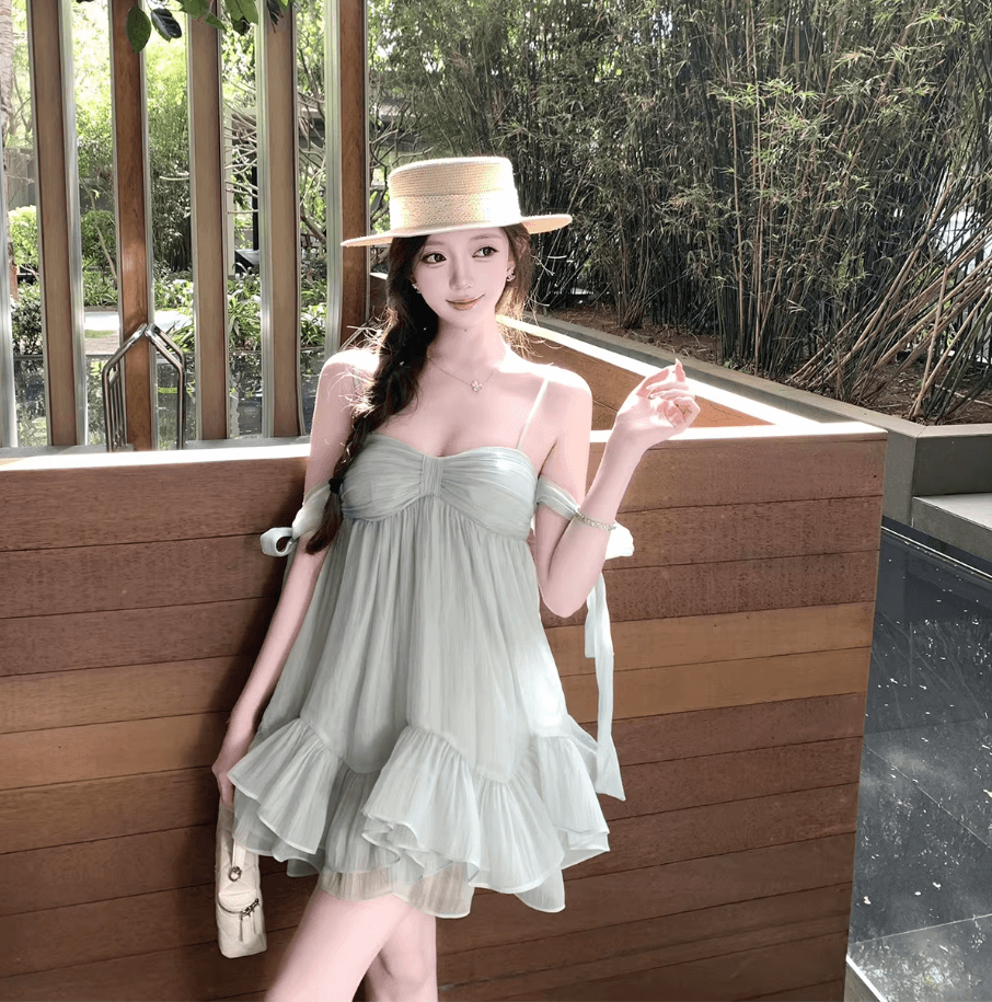 원본 것 있음 네리 프랑스식 슬립 무거운 작업 나비 매듭 프릴 요정 치마 해변가 착용 가져 가라. 슬림해 보이는 미니 스커트 상세 이미지 21