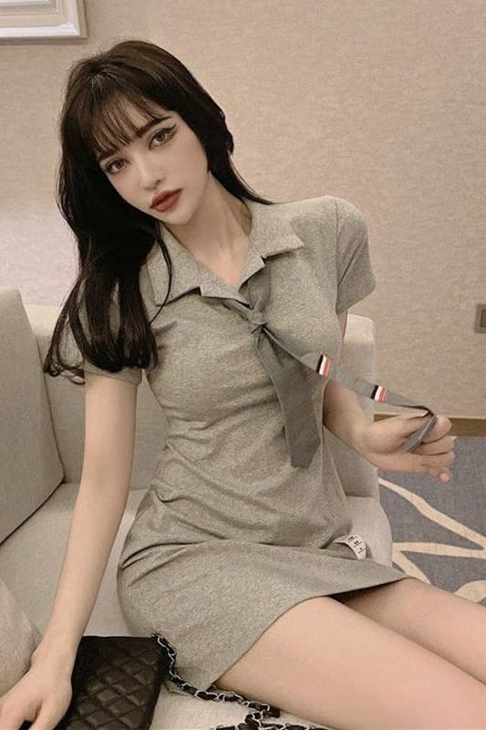 경기 넥타이 차가운 소란스런 소리를 내며 움직이다 슈퍼 매운맛 야구 선수 슬림해 보이는 여성 드레스 POLO 칼라 활력 소녀 욕망 순수한 치마 이미지 6