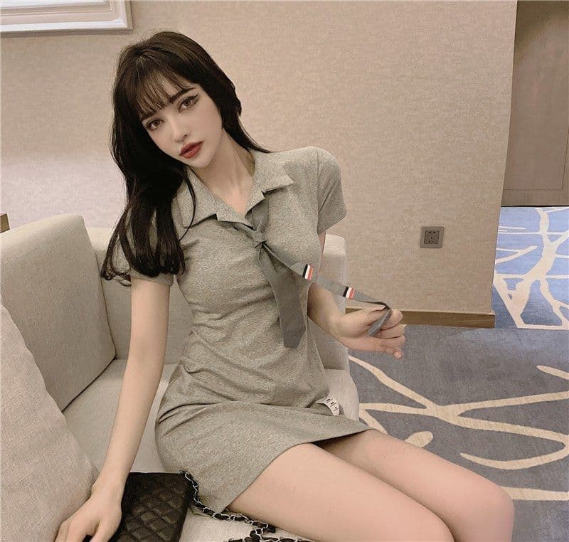 경기 넥타이 차가운 소란스런 소리를 내며 움직이다 슈퍼 매운맛 야구 선수 슬림해 보이는 여성 드레스 POLO 칼라 활력 소녀 욕망 순수한 치마 상세 이미지 5