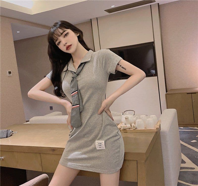 경기 넥타이 차가운 소란스런 소리를 내며 움직이다 슈퍼 매운맛 야구 선수 슬림해 보이는 여성 드레스 POLO 칼라 활력 소녀 욕망 순수한 치마 상세 이미지 6