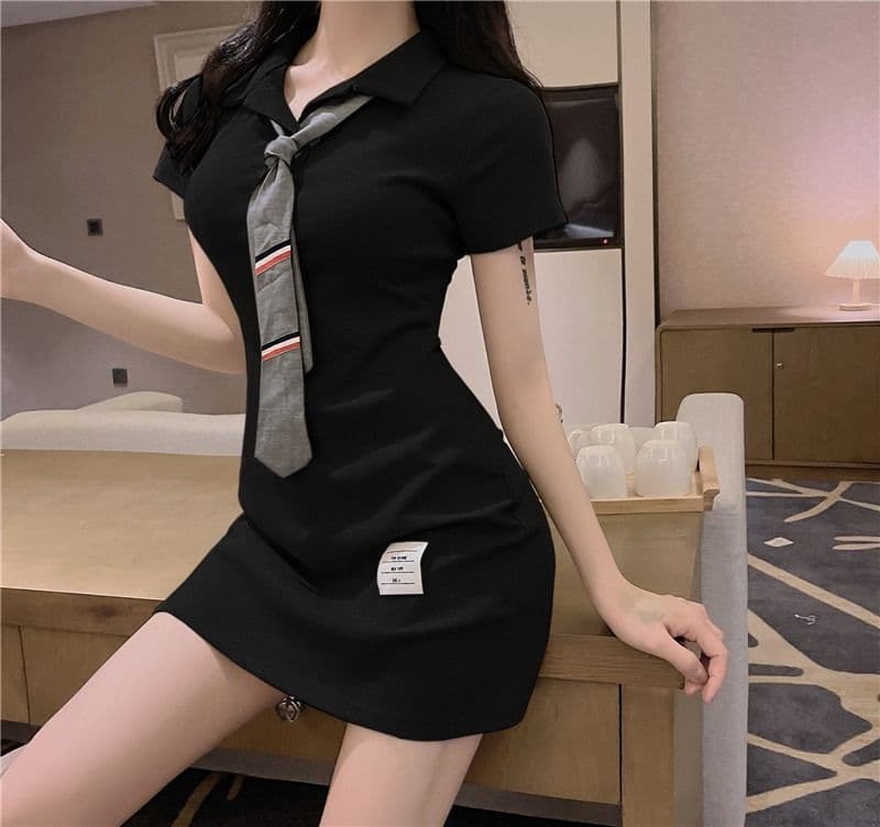 경기 넥타이 차가운 소란스런 소리를 내며 움직이다 슈퍼 매운맛 야구 선수 슬림해 보이는 여성 드레스 POLO 칼라 활력 소녀 욕망 순수한 치마 상세 이미지 12