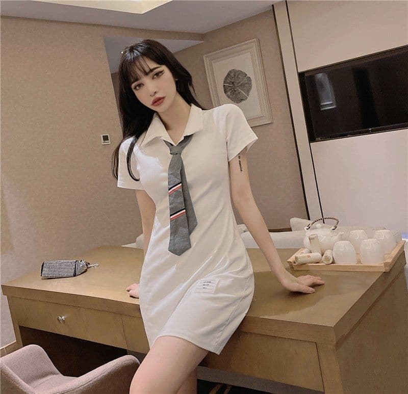 경기 넥타이 차가운 소란스런 소리를 내며 움직이다 슈퍼 매운맛 야구 선수 슬림해 보이는 여성 드레스 POLO 칼라 활력 소녀 욕망 순수한 치마 상세 이미지 15