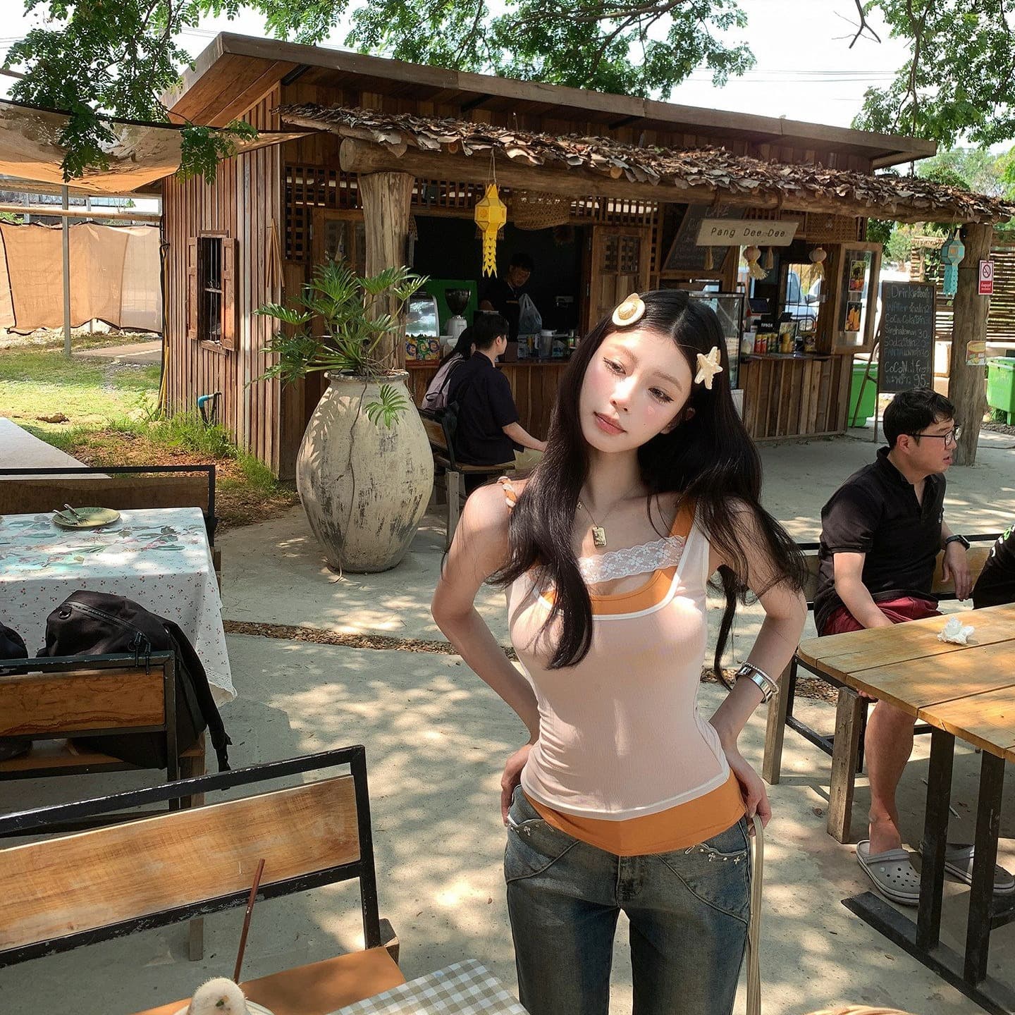260 그램 사람들 면 망사 핫걸 배색 패치워크 캐미솔 여름 스택 착용 슬림해 보이는 민소매 맨위 이미지 4