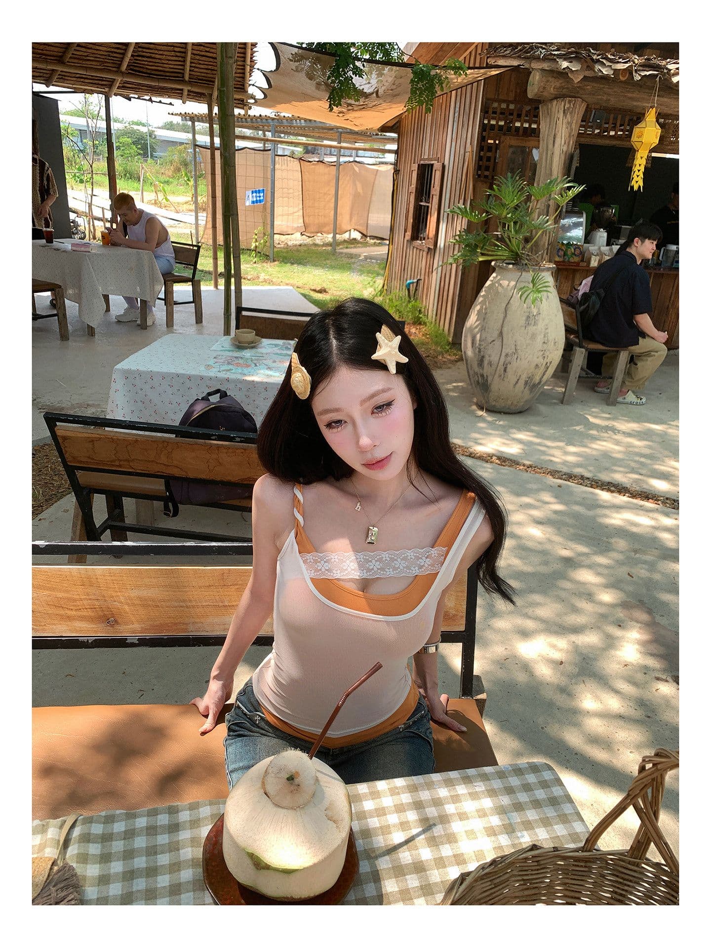260 그램 사람들 면 망사 핫걸 배색 패치워크 캐미솔 여름 스택 착용 슬림해 보이는 민소매 맨위 상세 이미지 33