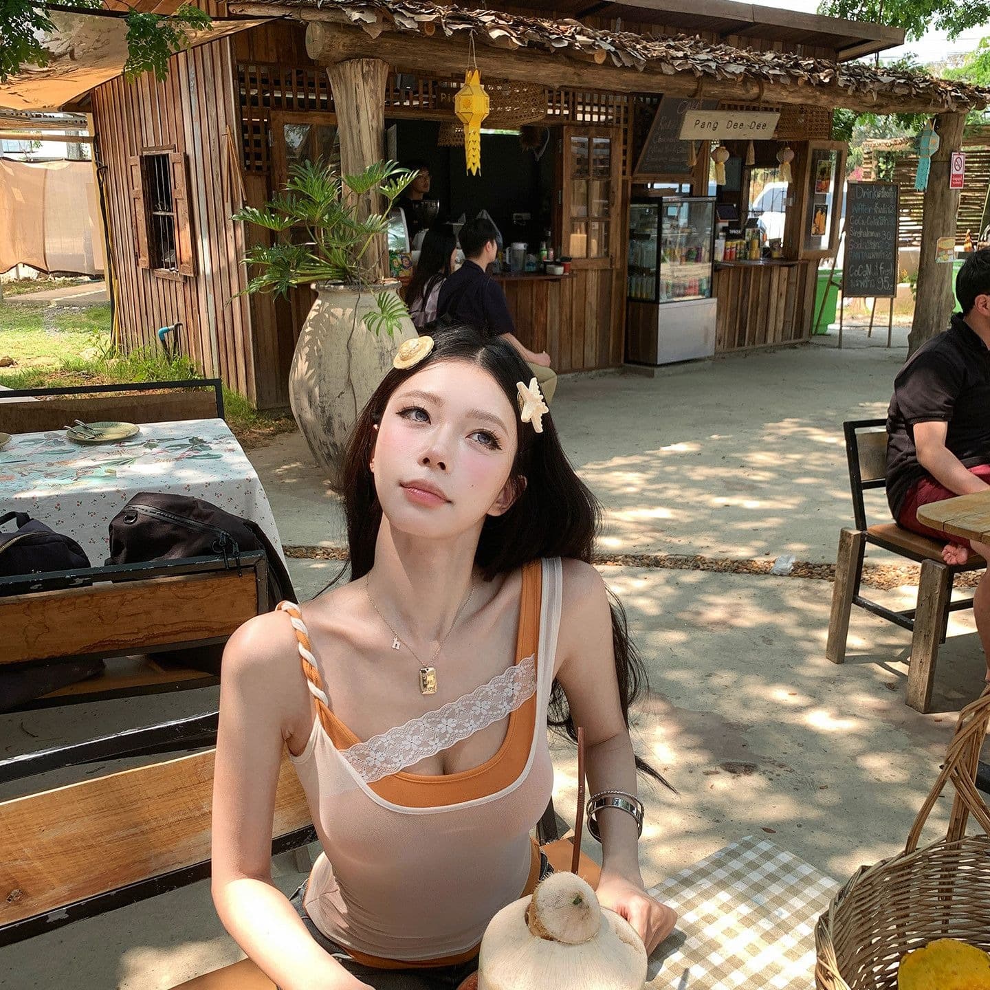 260 그램 사람들 면 망사 핫걸 배색 패치워크 캐미솔 여름 스택 착용 슬림해 보이는 민소매 맨위 이미지 5