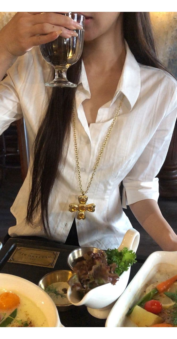 원본 원단 화이트 셔츠 여자 봄 프랑스식 맨위 고급 센스 빛 럭셔리 연령 감소 외국 가스 셔츠 상세 이미지 5