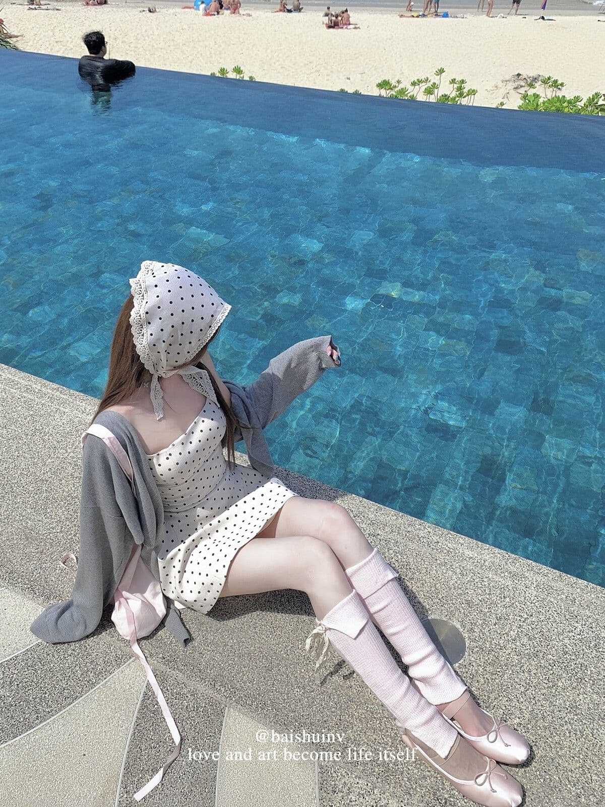 정장 원단 miu 부서 도트 무늬 살구 색상 광장 칼라 슬립 여성 드레스 프랑스식 순수한 허리 수축 치마 상세 이미지 5