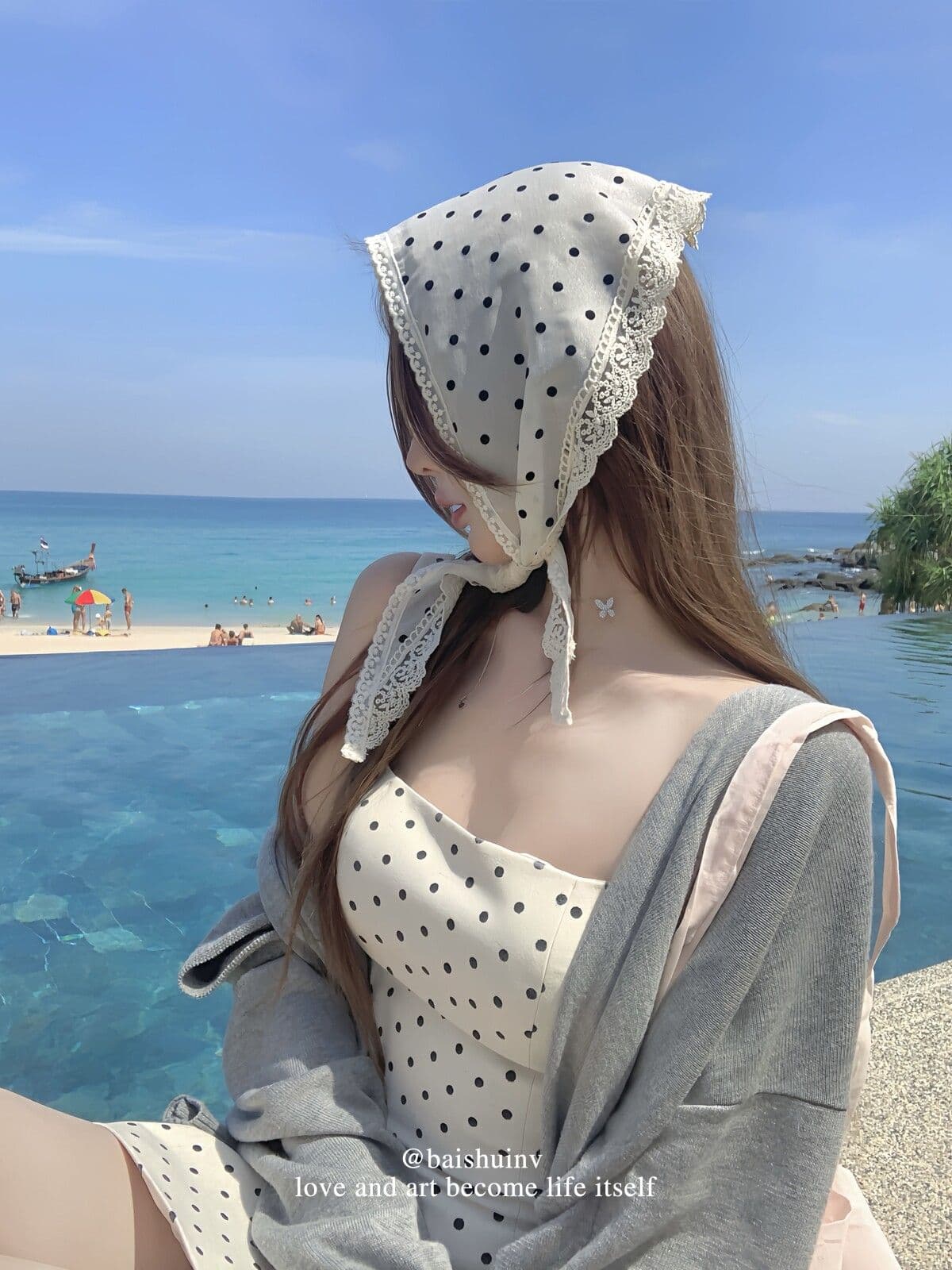정장 원단 miu 부서 도트 무늬 살구 색상 광장 칼라 슬립 여성 드레스 프랑스식 순수한 허리 수축 치마 상세 이미지 6