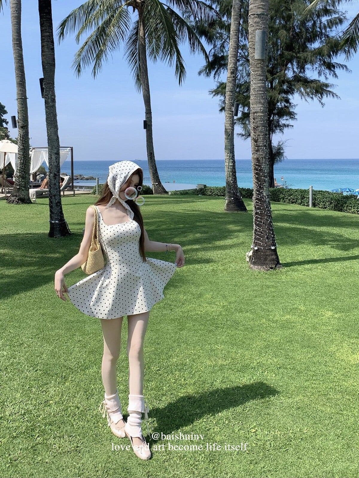 정장 원단 miu 부서 도트 무늬 살구 색상 광장 칼라 슬립 여성 드레스 프랑스식 순수한 허리 수축 치마 상세 이미지 8