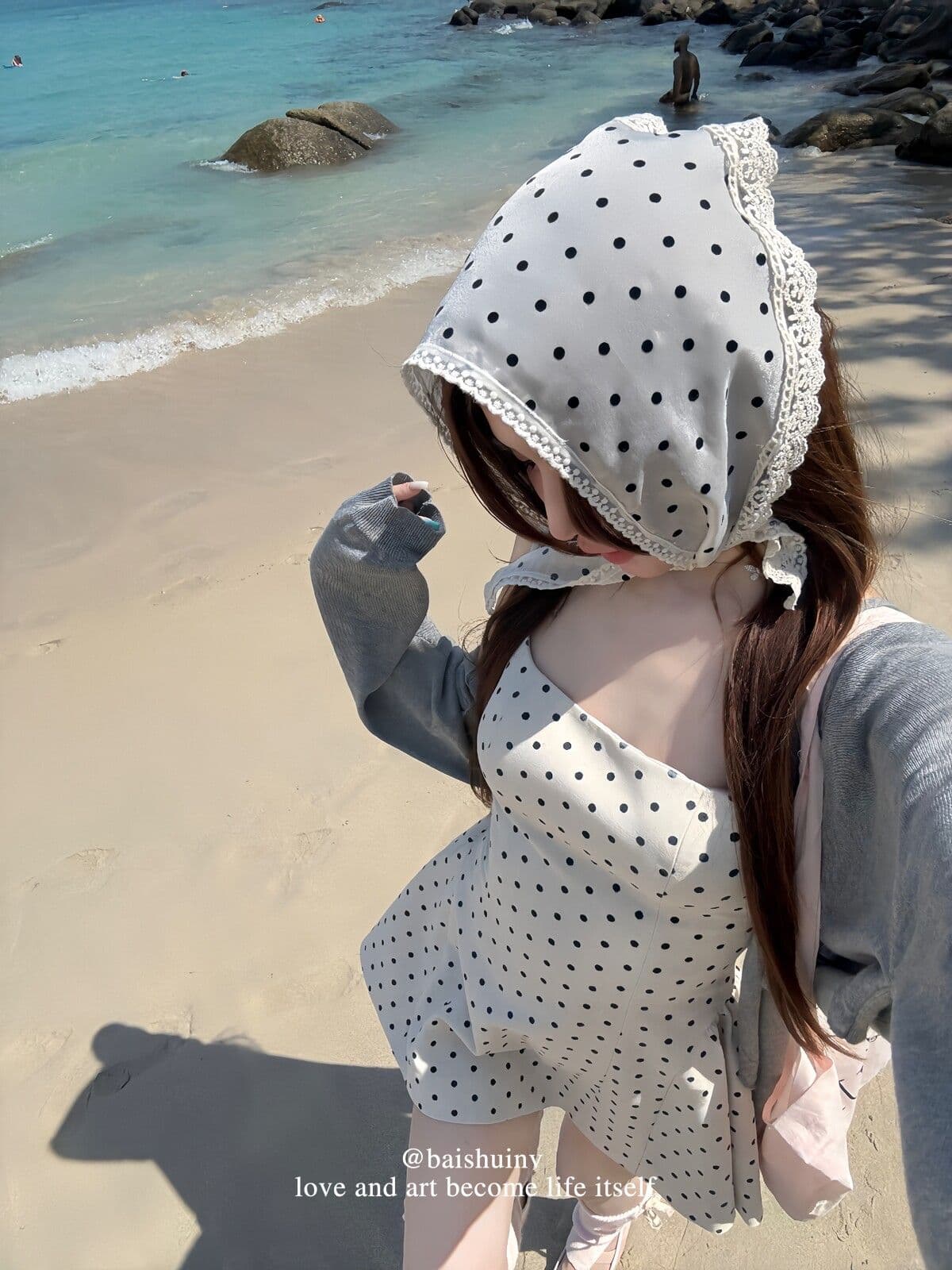 정장 원단 miu 부서 도트 무늬 살구 색상 광장 칼라 슬립 여성 드레스 프랑스식 순수한 허리 수축 치마 상세 이미지 10