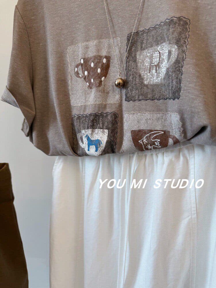 한 부서 여름 새로운 루즈핏 다용도 chic 프린트 반팔 티셔츠 슬림해 보이는 캐주얼 느긋한 편안함 연령 감소 맨위 상세 이미지 7
