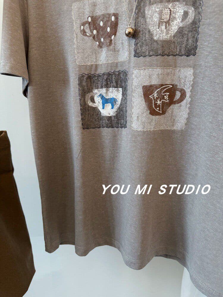 한 부서 여름 새로운 루즈핏 다용도 chic 프린트 반팔 티셔츠 슬림해 보이는 캐주얼 느긋한 편안함 연령 감소 맨위 상세 이미지 13