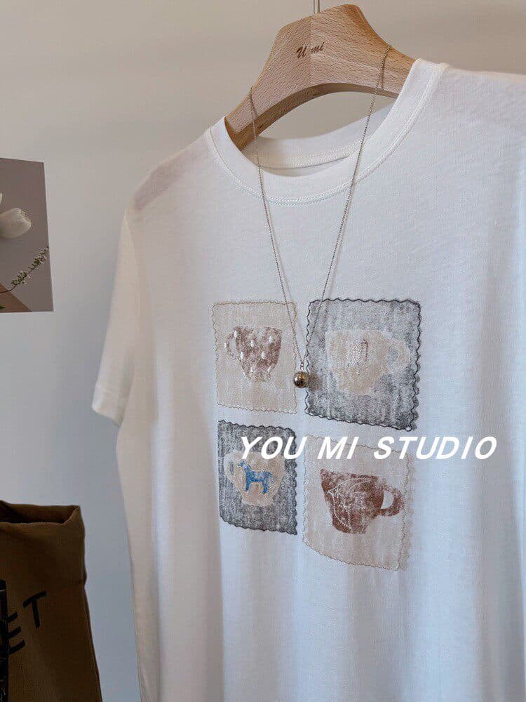 한 부서 여름 새로운 루즈핏 다용도 chic 프린트 반팔 티셔츠 슬림해 보이는 캐주얼 느긋한 편안함 연령 감소 맨위 상세 이미지 20