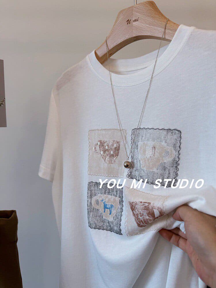 한 부서 여름 새로운 루즈핏 다용도 chic 프린트 반팔 티셔츠 슬림해 보이는 캐주얼 느긋한 편안함 연령 감소 맨위 상세 이미지 23