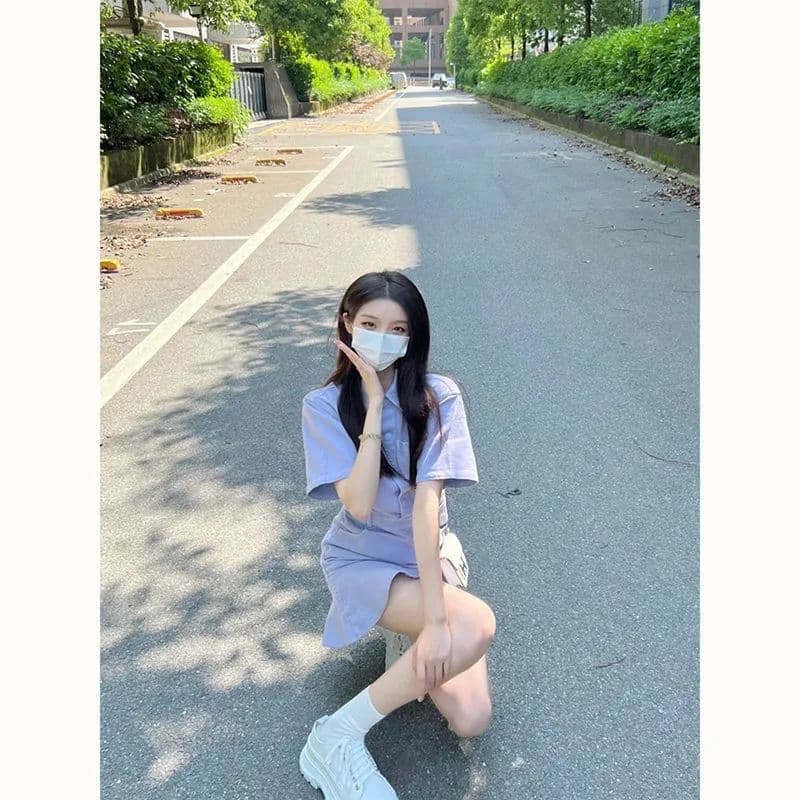 프로방스 인어 꼬리 파란색 데님 드레스 새로운 여름 작은 대중 디자인 고급 센스 작은 키 부드러운 바람 이미지 3