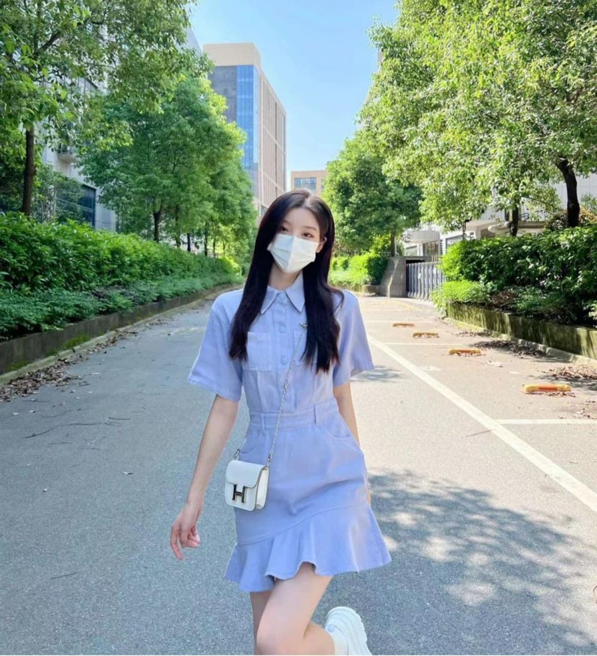 프로방스 인어 꼬리 파란색 데님 드레스 새로운 여름 작은 대중 디자인 고급 센스 작은 키 부드러운 바람 상세 이미지 3