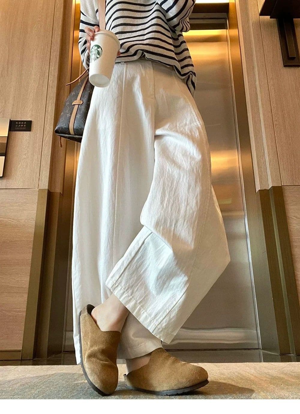 면 린넨 와이드 레깅스 바지 여름 얇은 스타일 통통한 여동생 mm 느긋한 바람 하이웨이스트 루즈핏 모통이 칼 바지 캐주얼 9부 바지 여성 상세 이미지 2