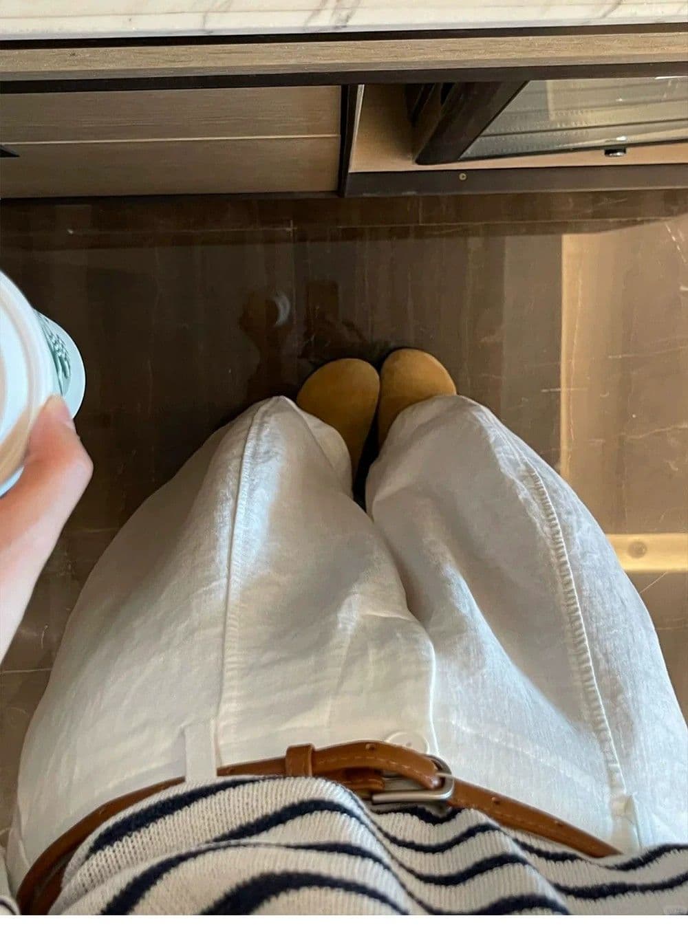 면 린넨 와이드 레깅스 바지 여름 얇은 스타일 통통한 여동생 mm 느긋한 바람 하이웨이스트 루즈핏 모통이 칼 바지 캐주얼 9부 바지 여성 상세 이미지 4