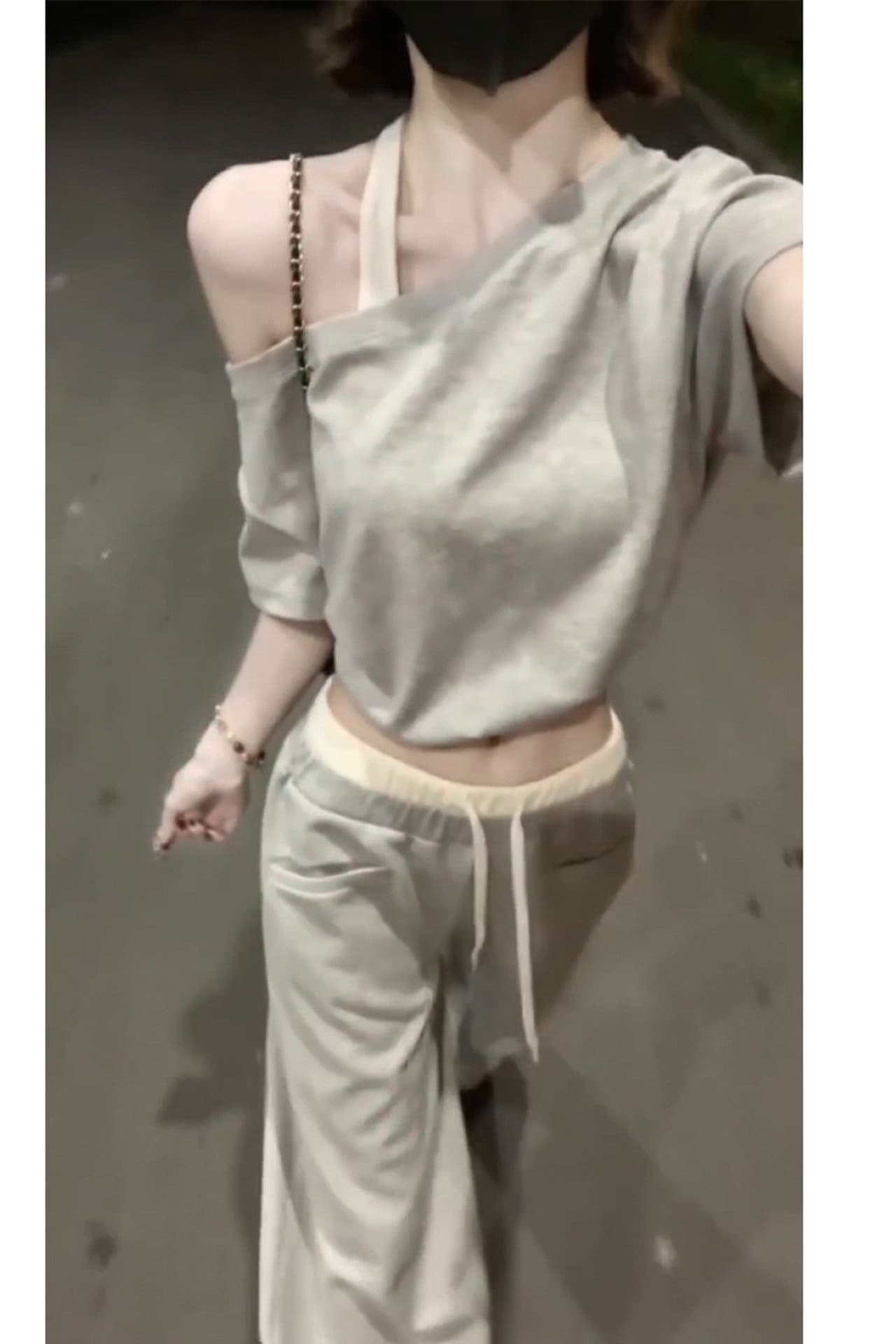 여름 학원 스타일 몸매 가꾸기 행침 목 맨위 펌프 로프 와이드 레그 팬츠 디자인 chic 다용도 작은 대중 빅 사이즈 에이즈 환자 여성 세트 이미지 6