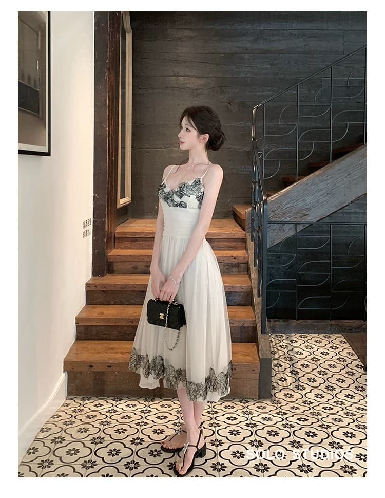 solo 폭발 폭발 레이스 비밀 상황 섹시함 레이스 슬립 드레스 프랑스식 레이스 조각 허리 수축 망사 여성 드레스 상세 이미지 7