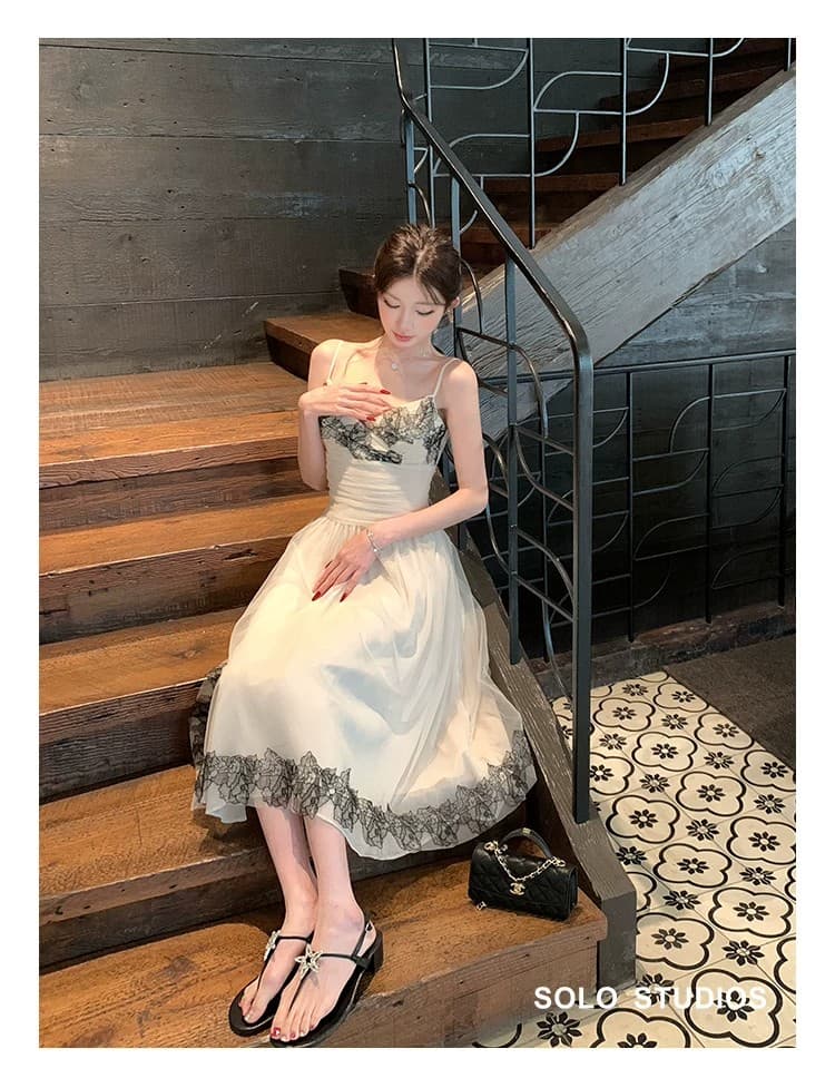 solo 폭발 폭발 레이스 비밀 상황 섹시함 레이스 슬립 드레스 프랑스식 레이스 조각 허리 수축 망사 여성 드레스 상세 이미지 10