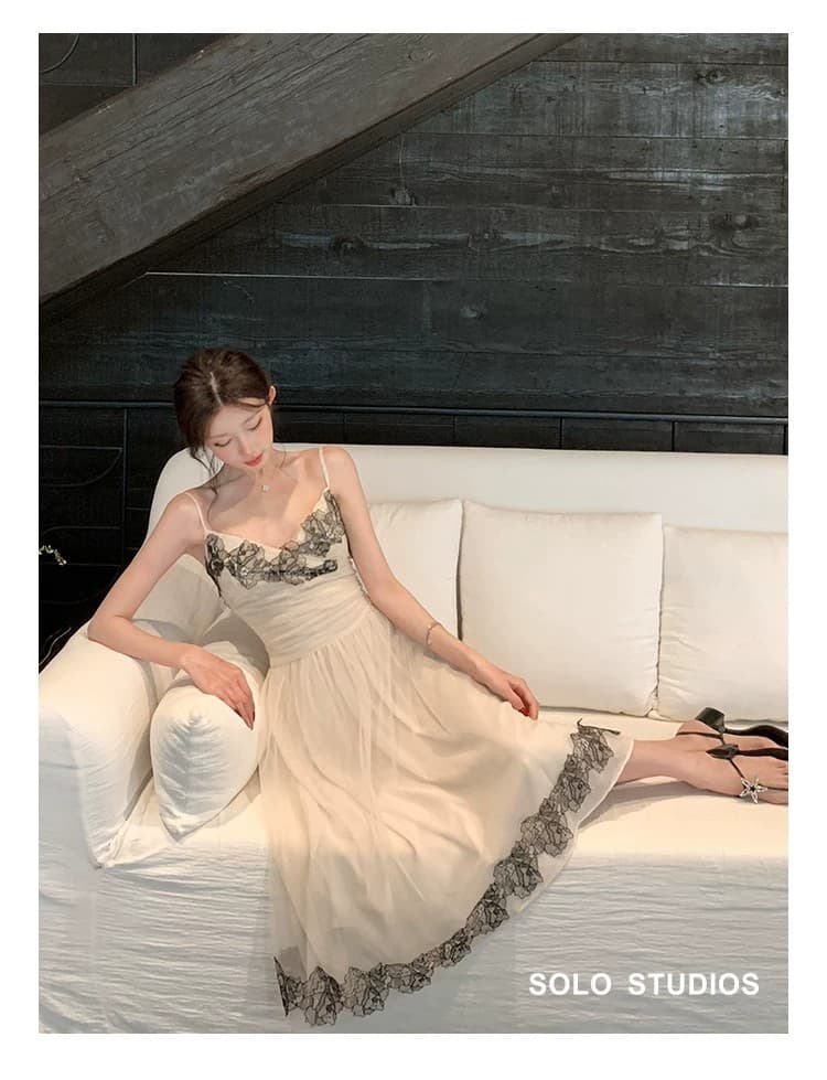 solo 폭발 폭발 레이스 비밀 상황 섹시함 레이스 슬립 드레스 프랑스식 레이스 조각 허리 수축 망사 여성 드레스 상세 이미지 13