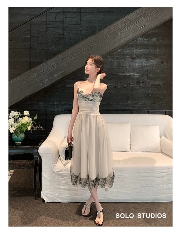 solo 폭발 폭발 레이스 비밀 상황 섹시함 레이스 슬립 드레스 프랑스식 레이스 조각 허리 수축 망사 여성 드레스 상세 이미지 14