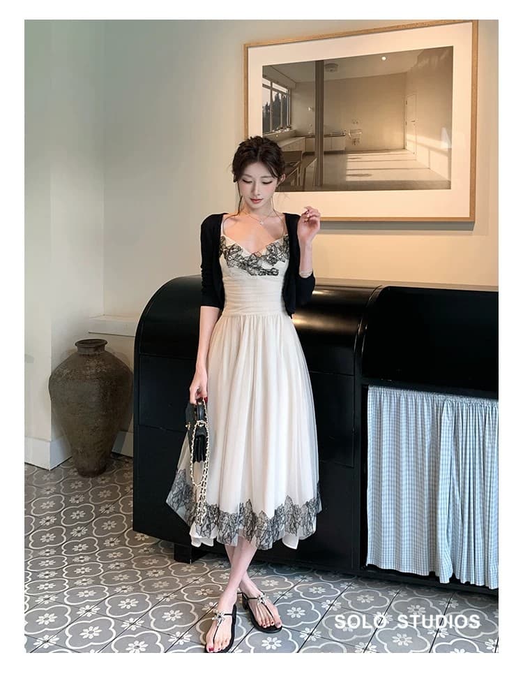 solo 폭발 폭발 레이스 비밀 상황 섹시함 레이스 슬립 드레스 프랑스식 레이스 조각 허리 수축 망사 여성 드레스 상세 이미지 23