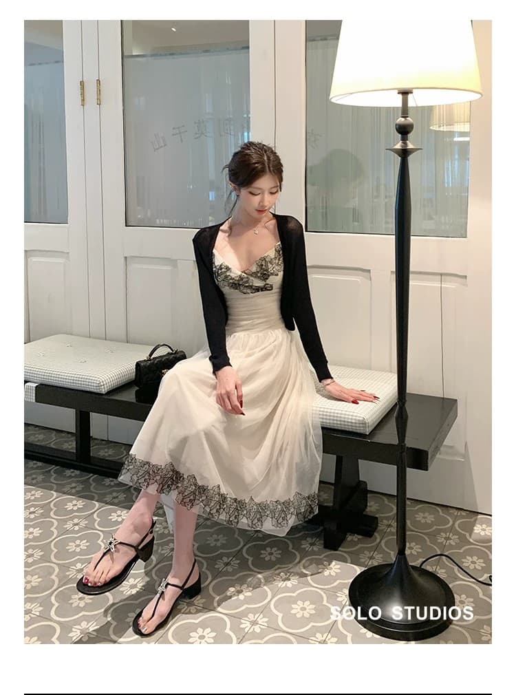 solo 폭발 폭발 레이스 비밀 상황 섹시함 레이스 슬립 드레스 프랑스식 레이스 조각 허리 수축 망사 여성 드레스 상세 이미지 35