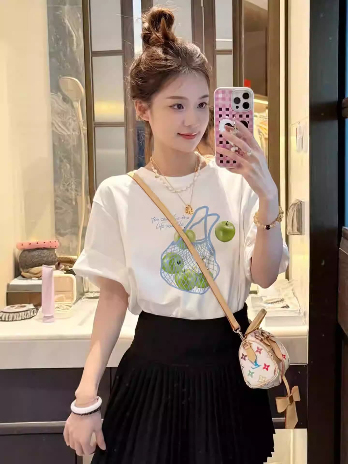 경관 그림 21 순면 210 그램 2026 년 여름 드레스 반팔 티셔츠 여성 프린트 상세 이미지 6