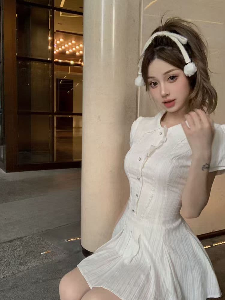 원본 것 달콤함 새로운 품격 셔츠 드레스 여름 허리 수축 작은 키 디자인 폴로 칼라 버블 미니 스커트 이미지 2