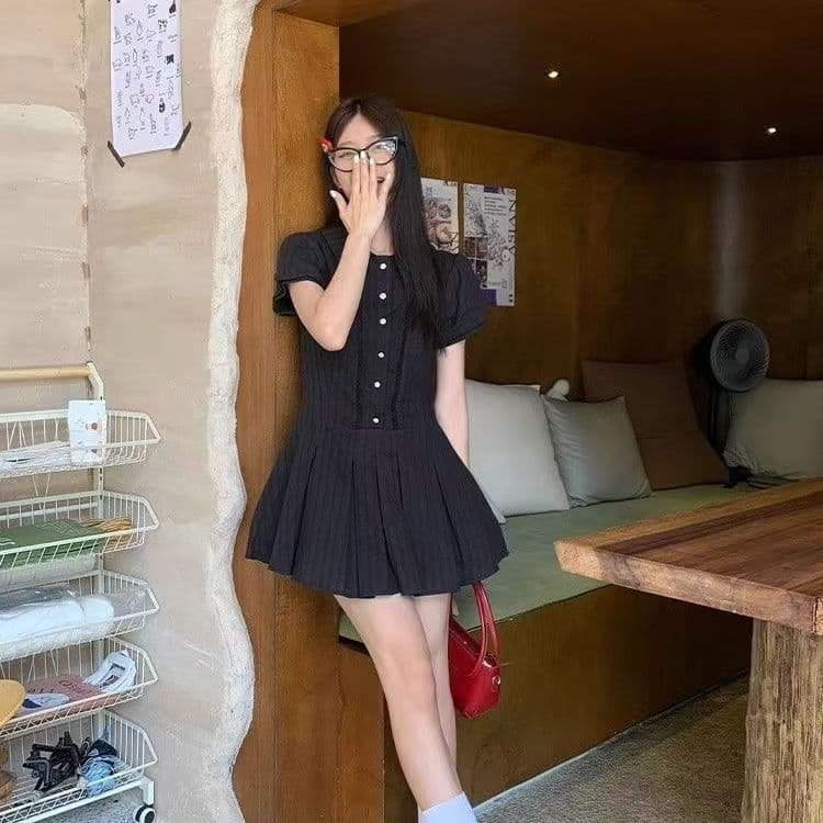 원본 것 달콤함 새로운 품격 셔츠 드레스 여름 허리 수축 작은 키 디자인 폴로 칼라 버블 미니 스커트 상세 이미지 8