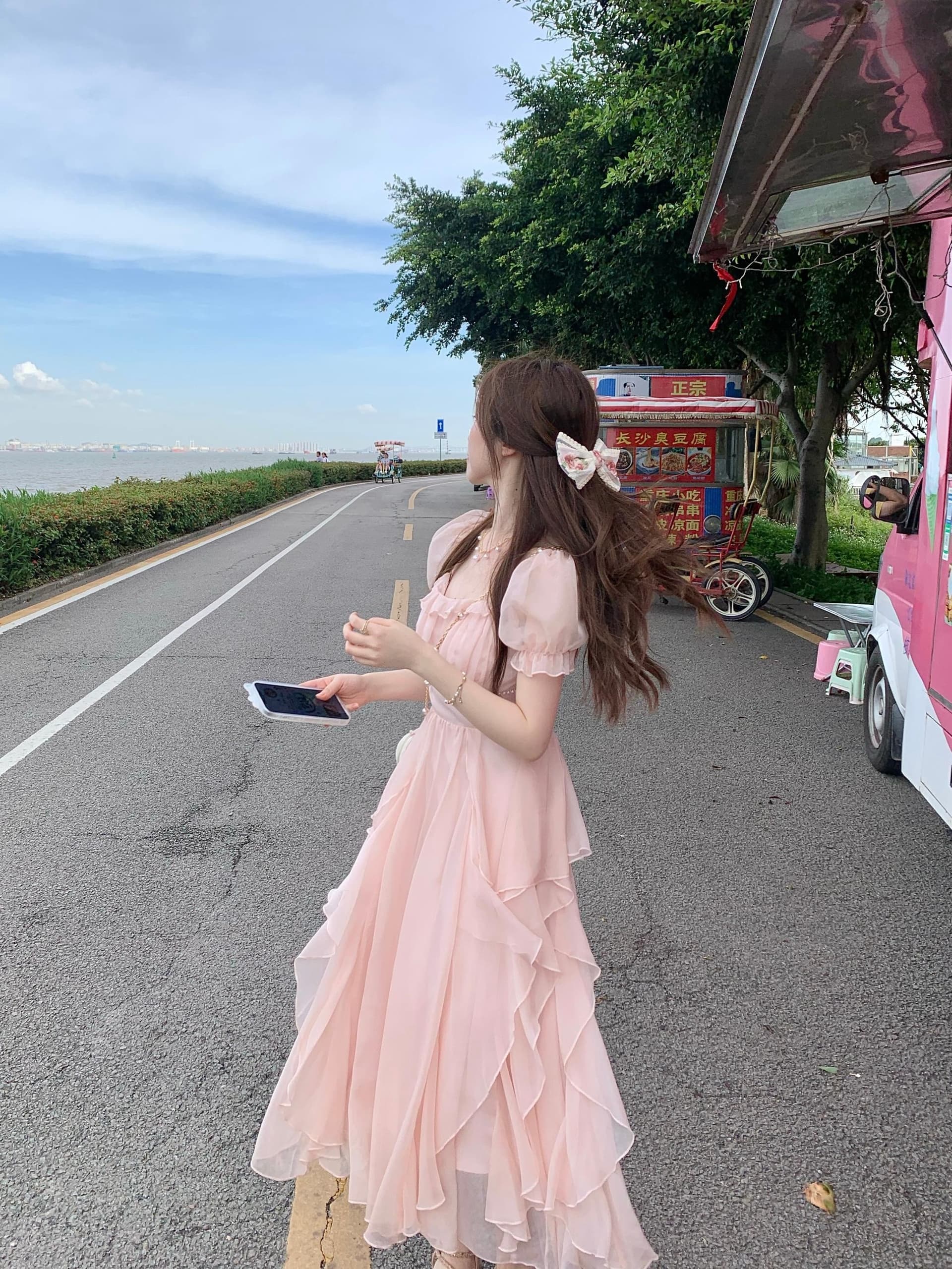 프랑스식 광장 칼라 달콤함 부드러운 요정 바람 여성 드레스 여름 새로운 여성 의류 허리 수축 슬림해 보이는 중간 길이 치마 상세 이미지 18