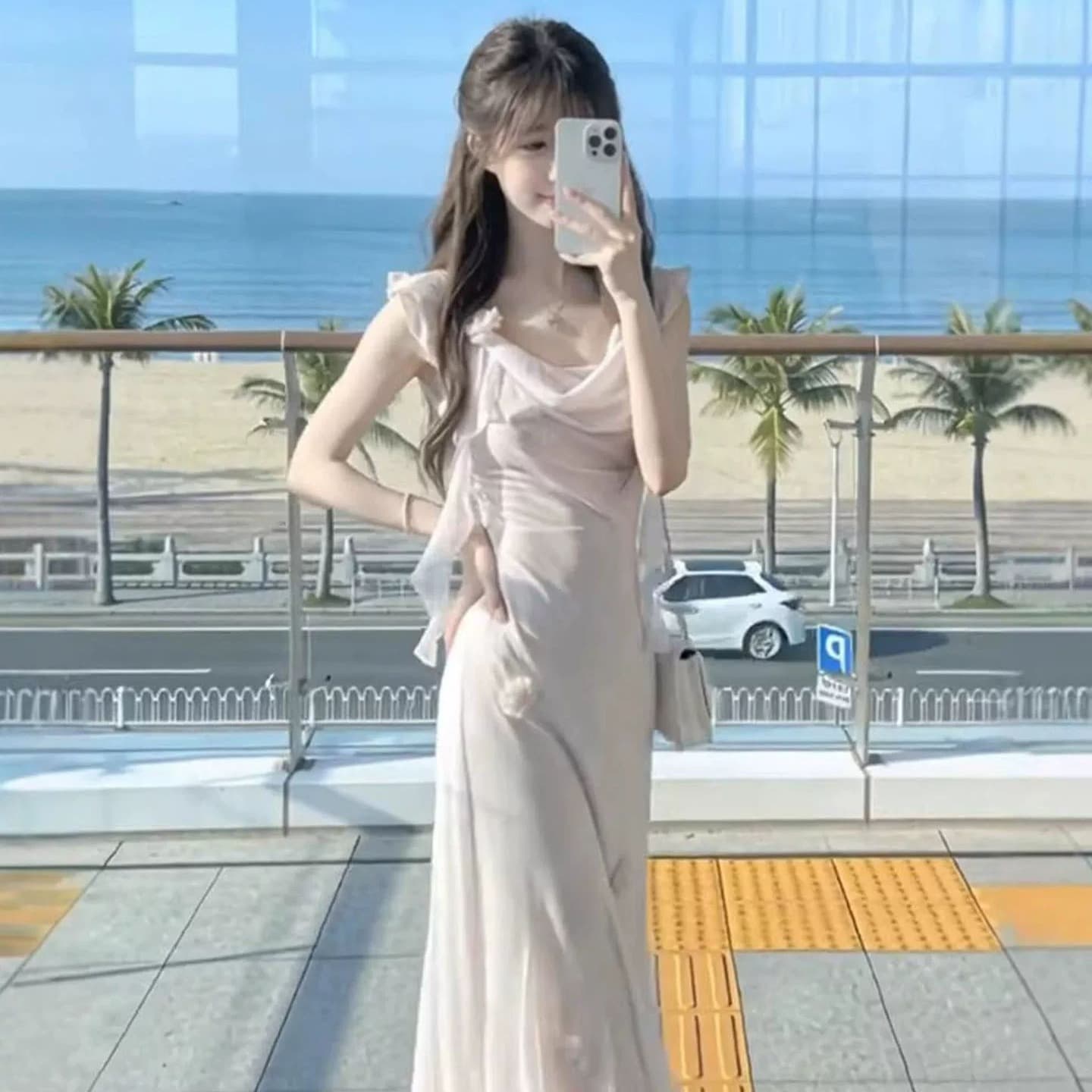 부드러운 바람 품격 슈퍼 요정 흔들다 칼라 슬립 드레스 2026 여름 새로운 우아함 아름다운 허리 수축 롱 스커트 여성 의류 이미지 5
