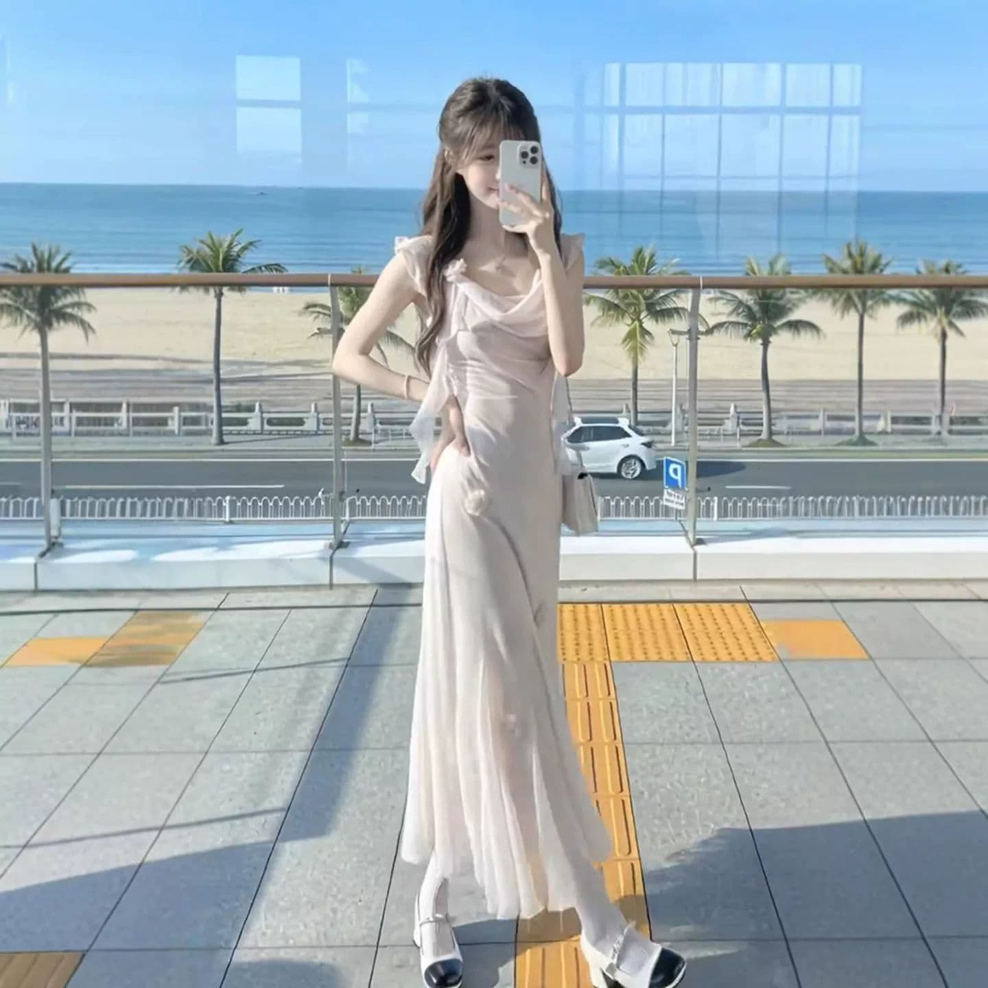 부드러운 바람 품격 슈퍼 요정 흔들다 칼라 슬립 드레스 2026 여름 새로운 우아함 아름다운 허리 수축 롱 스커트 여성 의류 상세 이미지 4