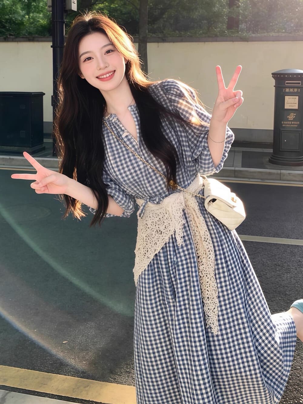 순수한 하얀 달빛 달콤한 스타일 파란색 체크무늬 여성 드레스 여름 일본식 미니멀리즘 학원 스타일 작은 키 요정 치마 상세 이미지 5