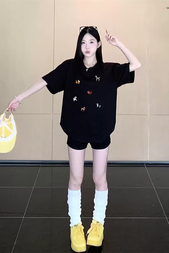순면 이후 패키지 칼라 bm 조수 브랜드 인터넷 유명인 한국 스타일 하라주쿠 와이드 바람 소나무 맨위 캐주얼 프린트 연령 감소 반팔 티셔츠 여성 이미지 6