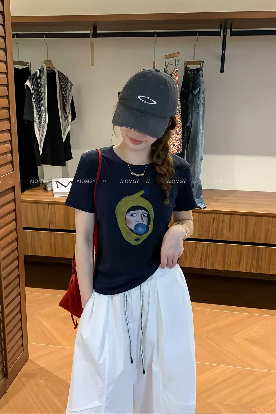 순면 긍정적 인 어깨 bm 조수 브랜드 인터넷 유명인 한국 에디션 하라주쿠 와이드 바람 소나무 맨위 캐주얼 프린트 연령 감소 반팔 티셔츠 여성 이미지 6
