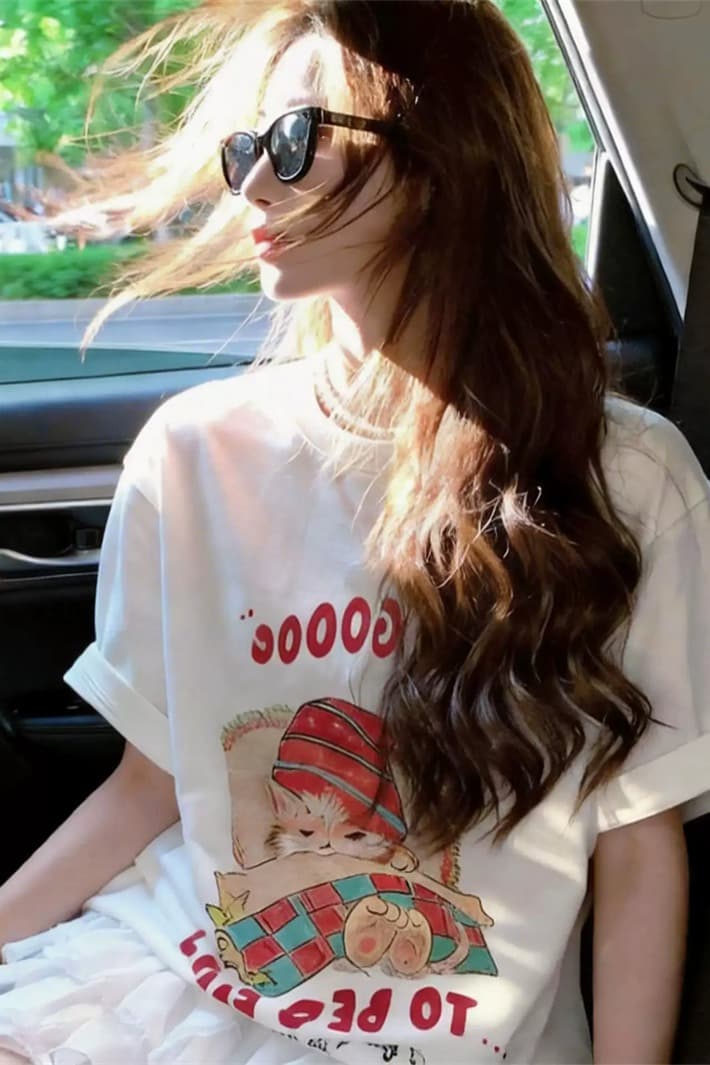 순면 이후 패키지 칼라 bm 조수 브랜드 인터넷 유명인 한국 스타일 하라주쿠 와이드 바람 소나무 맨위 캐주얼 프린트 연령 감소 반팔 티셔츠 여성 이미지 6