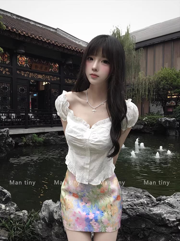 초여름 아름다운 작은 치마 여름 miu 부서 부유 한 가족 천 골드 센스 착용 가져 가라. 로얄 자매 빛 요리 한 작은 대중 아니요 명중 섹션 세트 이미지 4