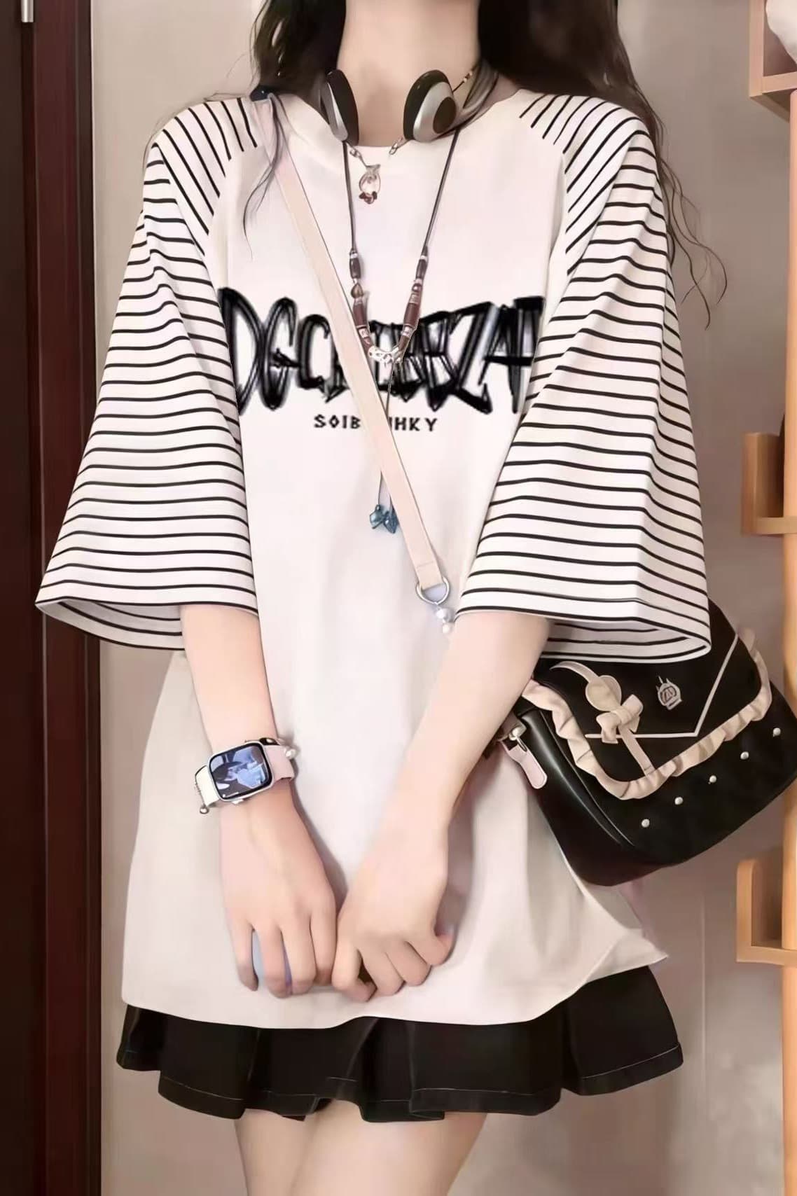 순면 chic Chic 삽입 어깨 패치워크 조수 브랜드 하라주쿠 와이드 연령 감소 반팔 티셔츠 여성 새로운 여름 슬림해 보이는 t 맨위 이미지 4