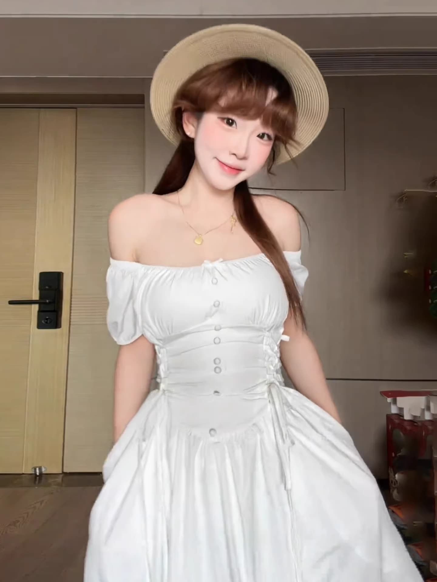 프랑스식 부드러운 바람 고급 센스 십자가 레이스업 화이트 드레스 아이들 여름 드레스 슬림해 보이는 허리 수축 반팔 A라인 스커트 이미지 3