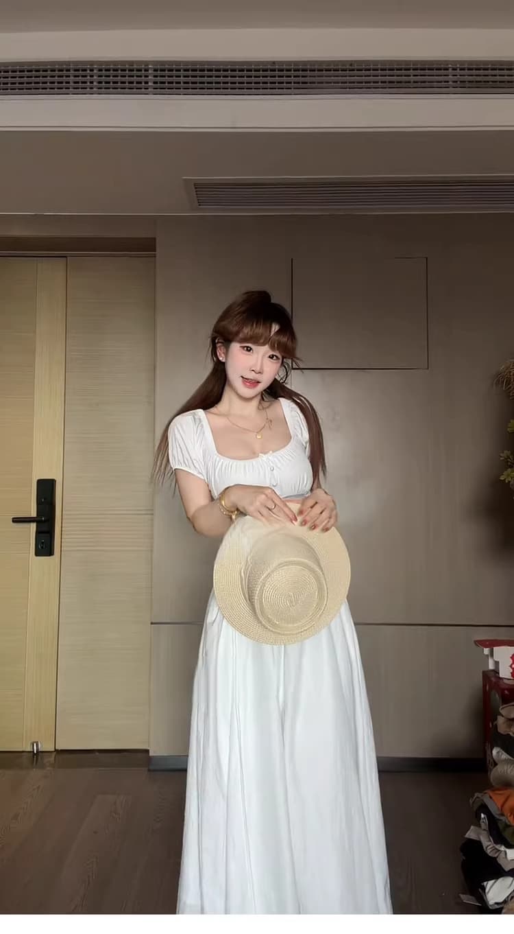 프랑스식 부드러운 바람 고급 센스 십자가 레이스업 화이트 드레스 아이들 여름 드레스 슬림해 보이는 허리 수축 반팔 A라인 스커트 상세 이미지 3