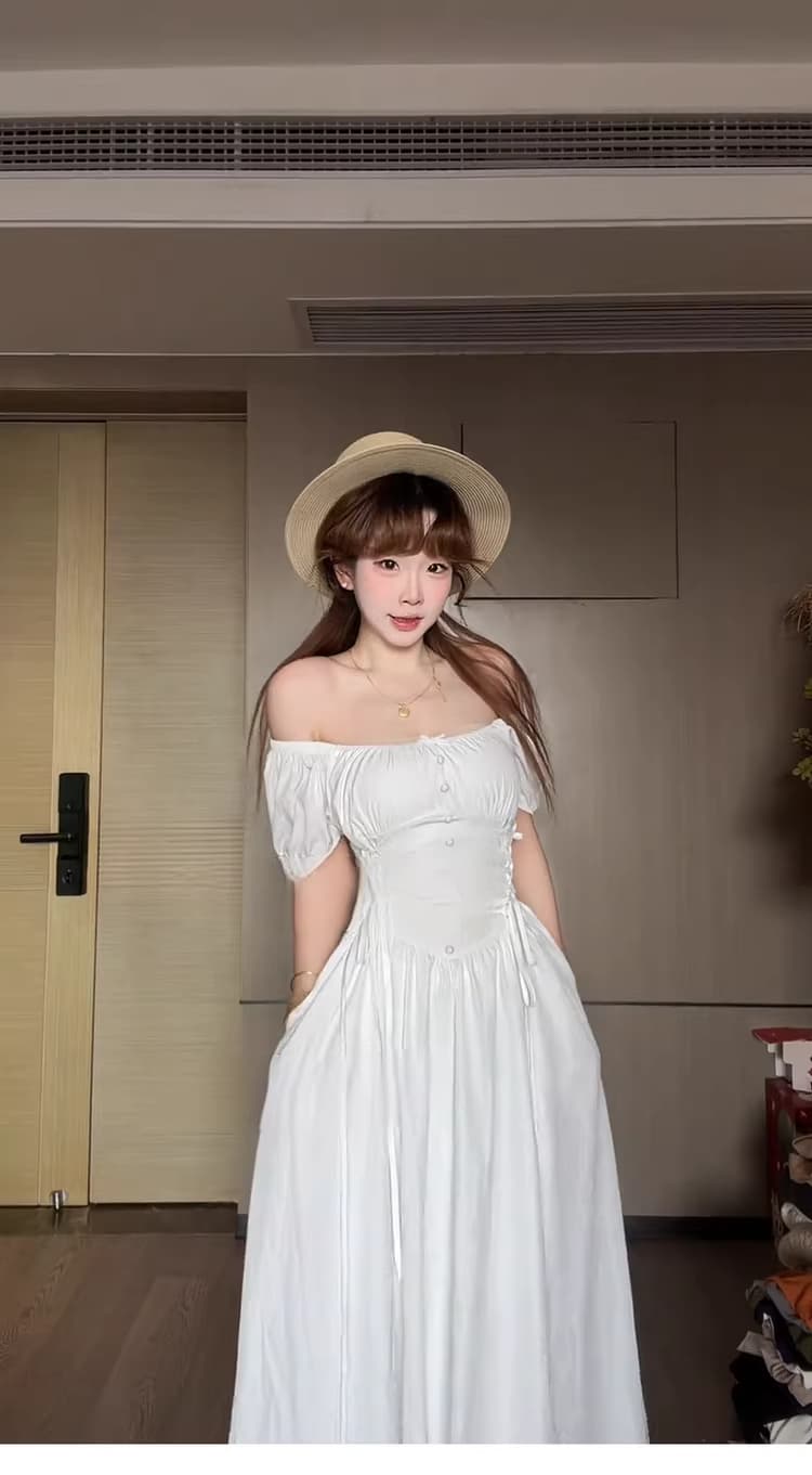 프랑스식 부드러운 바람 고급 센스 십자가 레이스업 화이트 드레스 아이들 여름 드레스 슬림해 보이는 허리 수축 반팔 A라인 스커트 상세 이미지 6